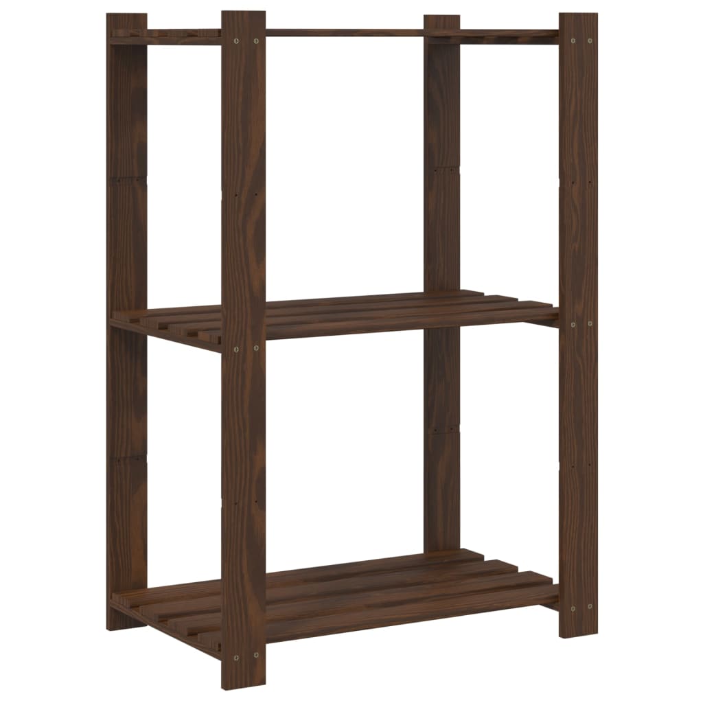 3-Tier Storage Rack Brown 60x38x90 cm Solid Wood Pine