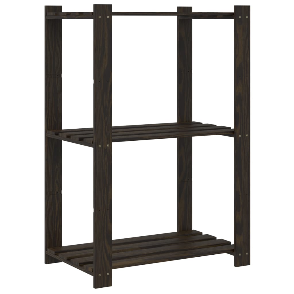 3-Tier Storage Rack Black 60x38x90 cm Solid Wood Pine