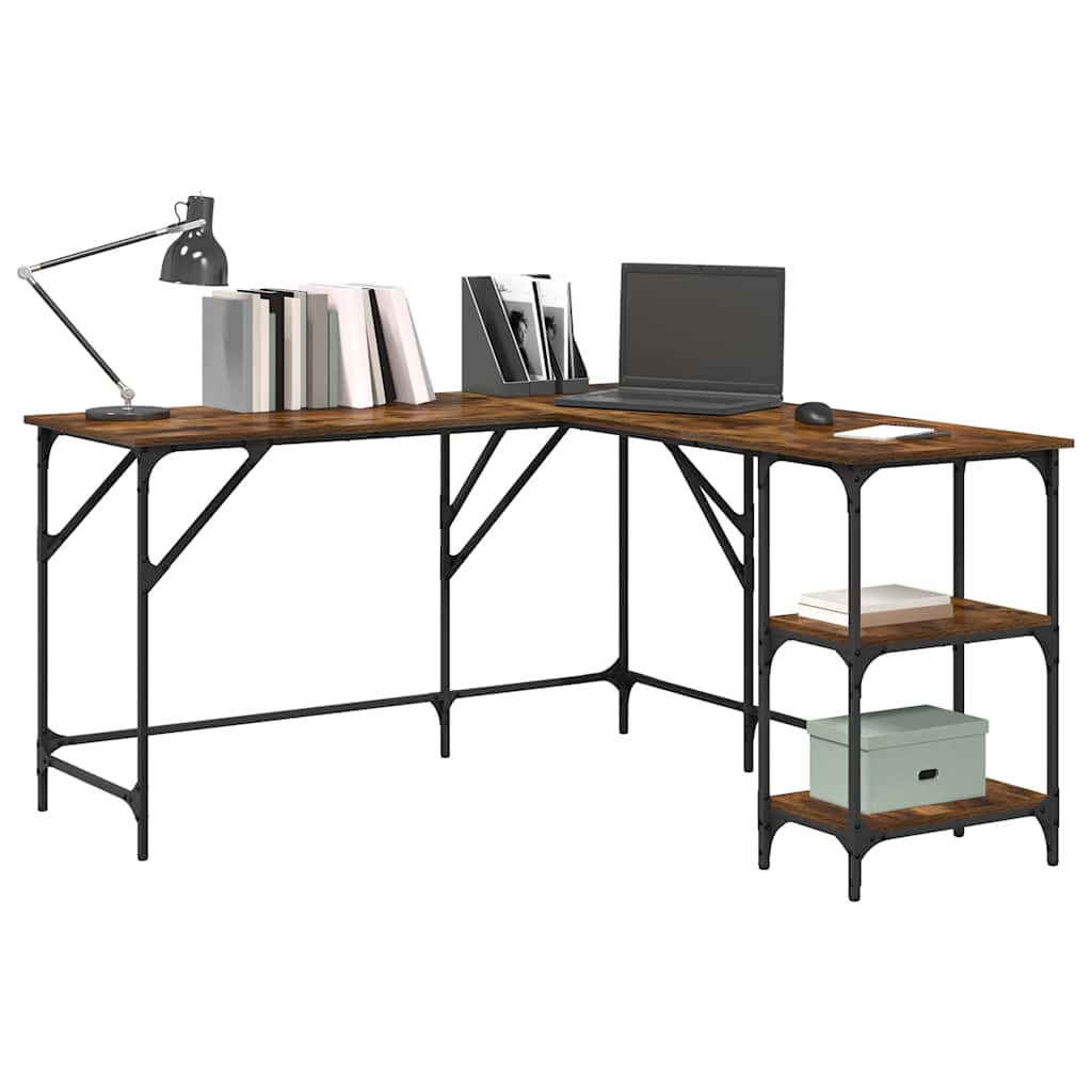 Desk Smoked Oak 139x139x75 cm Engineered Wood