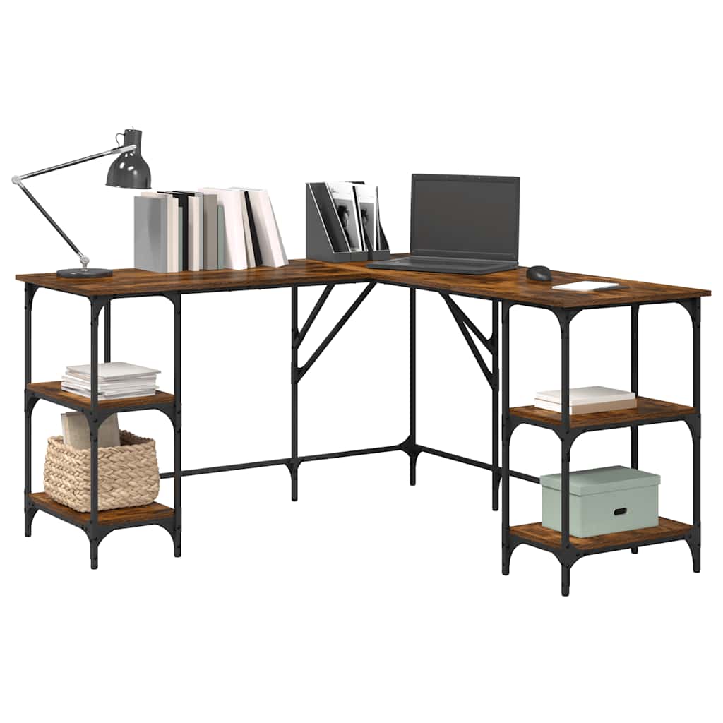 Desk Smoked Oak 139x139x75 cm Engineered Wood