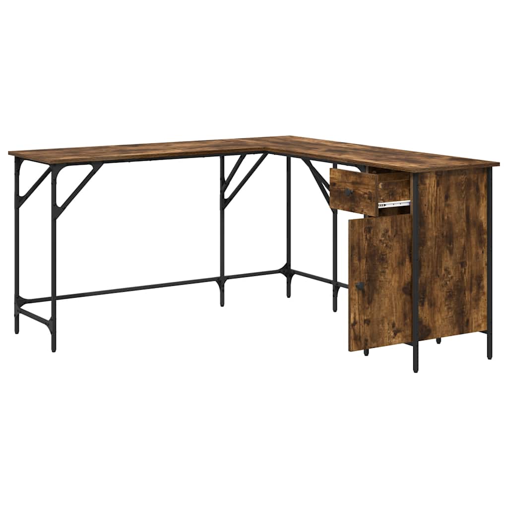 Desk Smoked Oak 141x141x75 cm Engineered Wood
