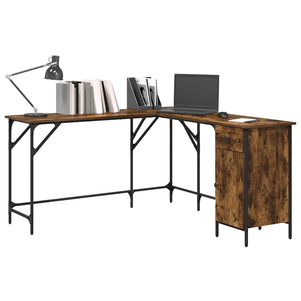 Desk Smoked Oak 141x141x75 cm Engineered Wood