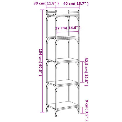 Bookcase 5-Tier Smoked Oak 40x30x154 cm Engineered Wood