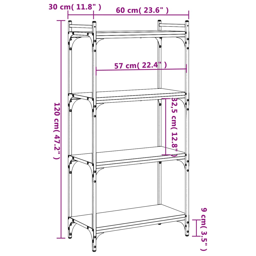 vidaXL Bookcase Black Engineered wood Medium Adjustable Feet Bookcase