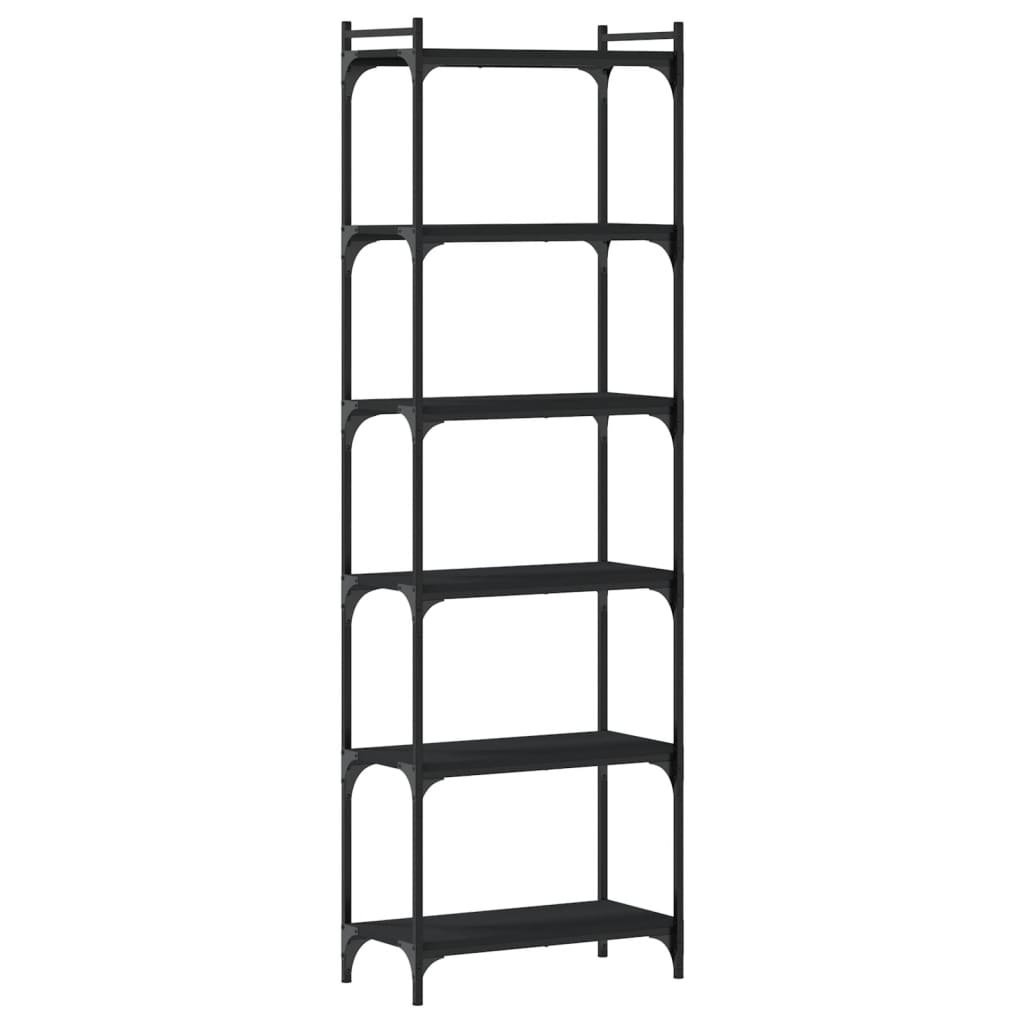 vidaXL Bookcase Black Engineered Wood, Metal 23.6 x 11.8 x 74.0 in
