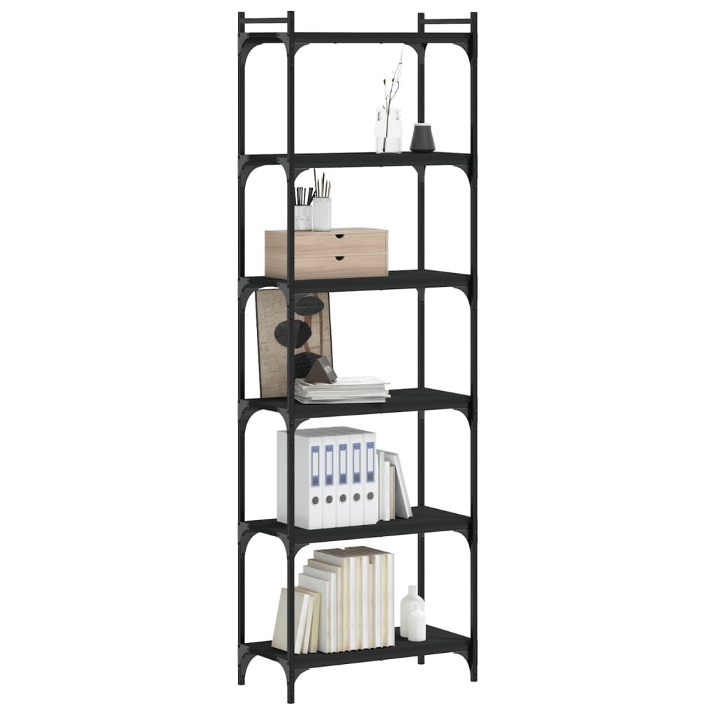 vidaXL Bookcase Black Engineered Wood, Metal 23.6 x 11.8 x 74.0 in