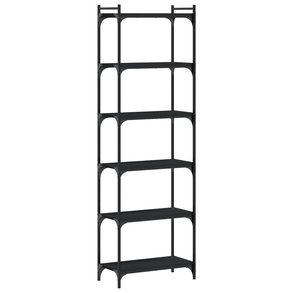 vidaXL Bookcase Black Engineered Wood, Metal 23.6 x 11.8 x 74.0 in