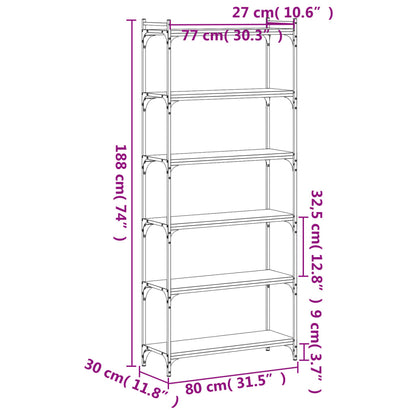 Bookcase 6-Tier Black 31.5"x11.8"x74" Engineered Wood