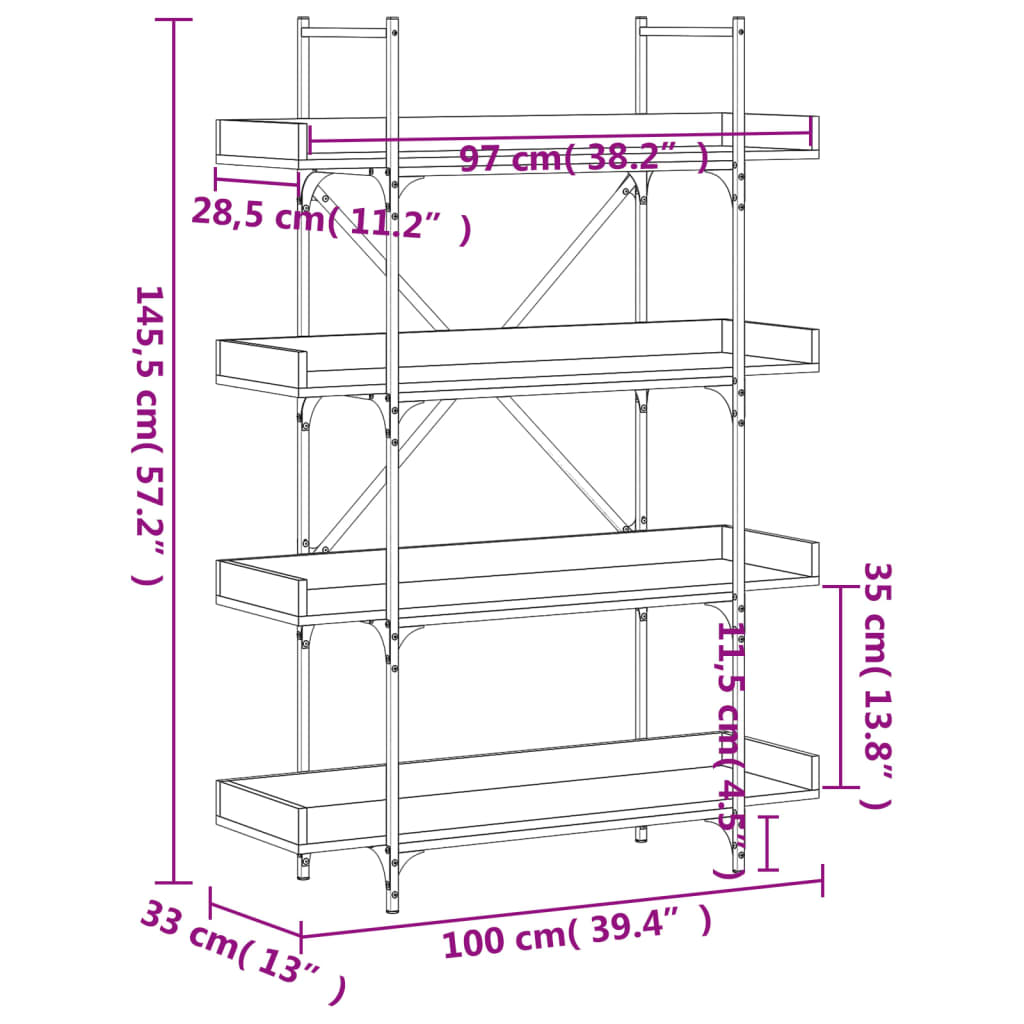 Bookcase Black Engineered wood, Metal Bookcase Rectangular