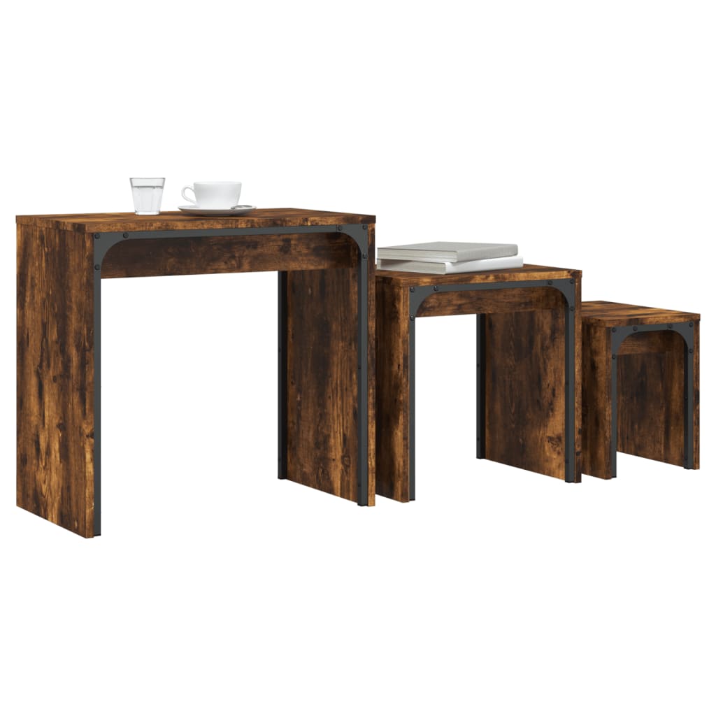 Nesting Coffee Tables 3 pcs Smoked Oak Engineered Wood