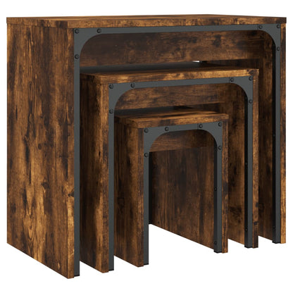 Nesting Coffee Tables 3 pcs Smoked Oak Engineered Wood