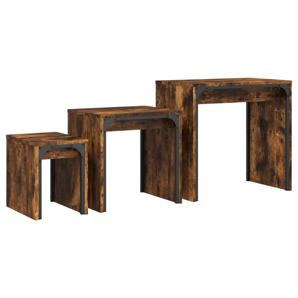 Nesting Coffee Tables 3 pcs Smoked Oak Engineered Wood