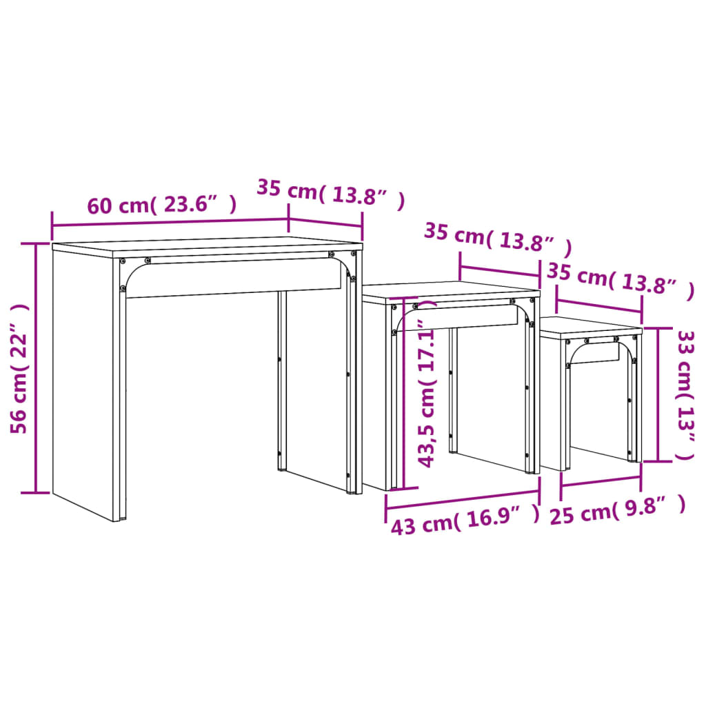 Nesting Coffee Tables 3 pcs Smoked Oak Engineered Wood