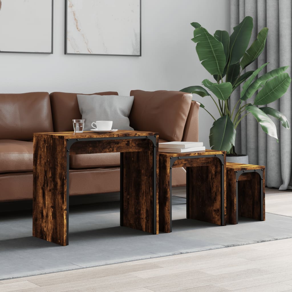 Nesting Coffee Tables 3 pcs Smoked Oak Engineered Wood