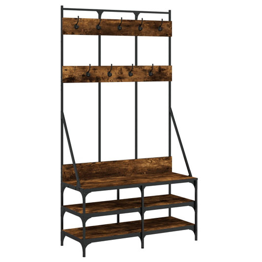 Clothes Rack with Shoe Storage Smoked Oak 100x40x184 cm