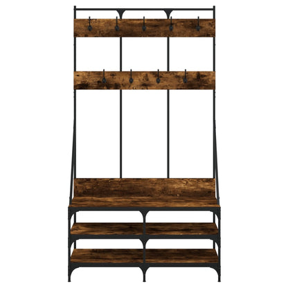 Clothes Rack with Shoe Storage Smoked Oak 100x40x184 cm