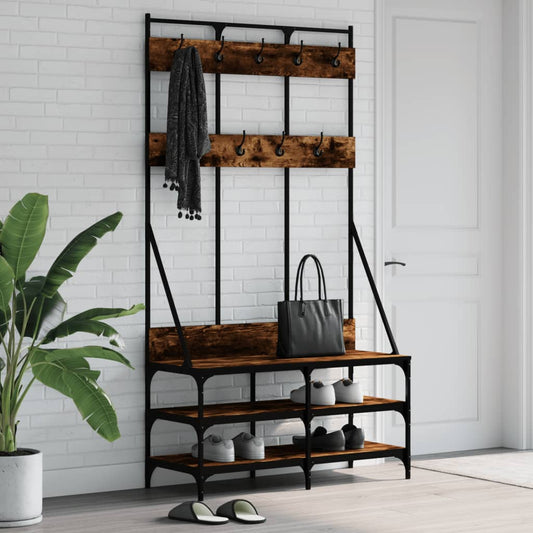Clothes Rack with Shoe Storage Smoked Oak 100x40x184 cm
