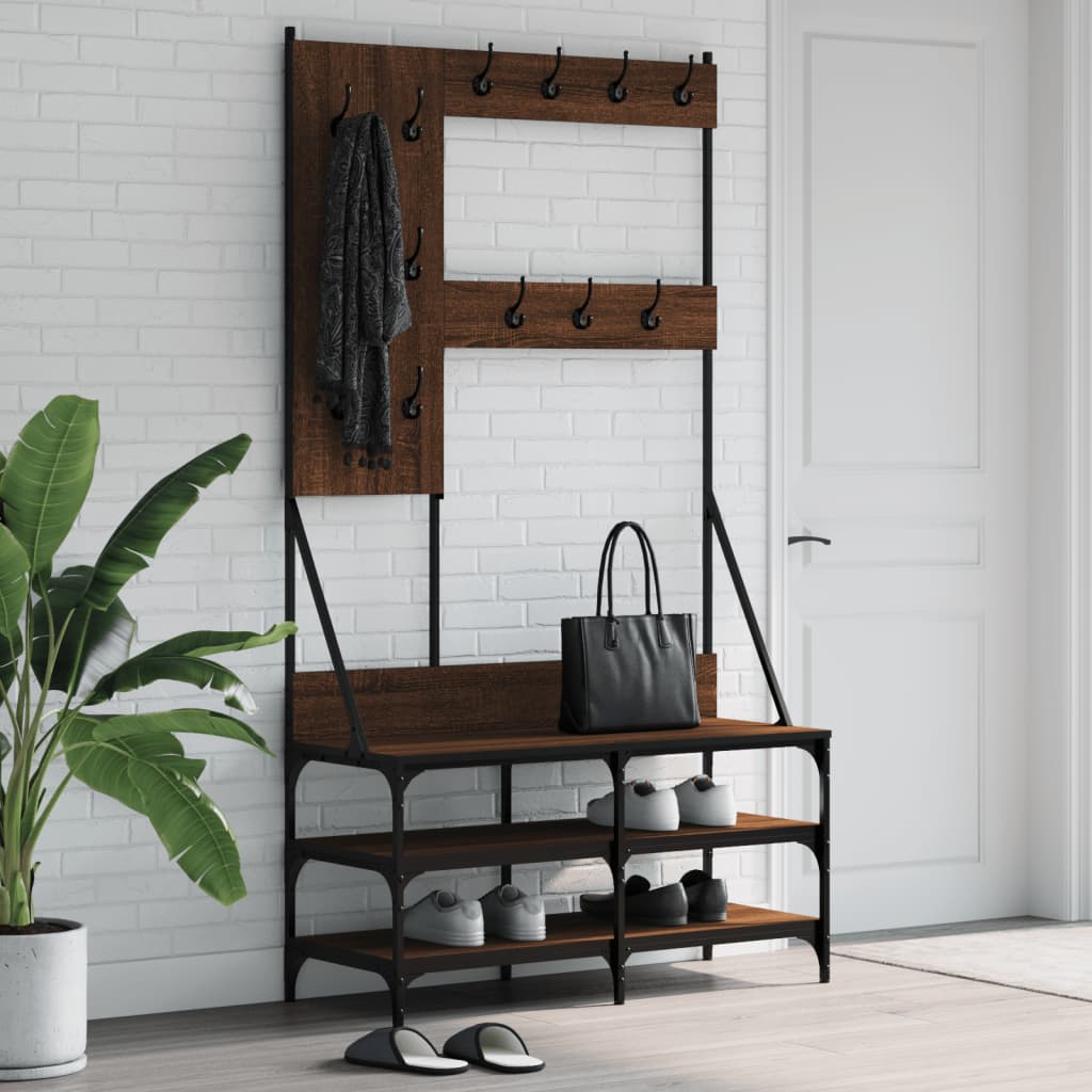 Clothes Rack with Shoe Storage Brown Oak 100x40x184 cm