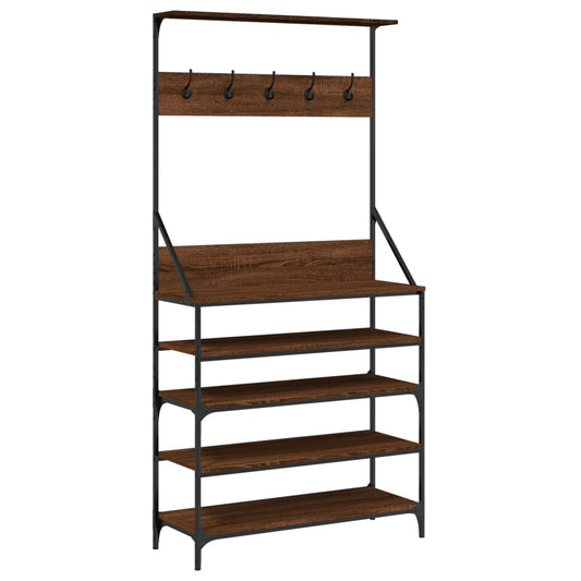 Clothes Rack with Shoe Storage Brown Oak 90x34x184 cm