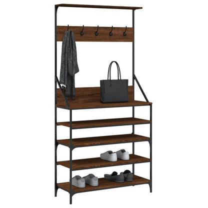 Clothes Rack with Shoe Storage Brown Oak 90x34x184 cm