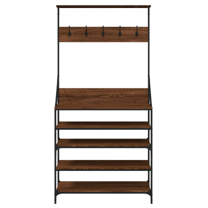 Clothes Rack with Shoe Storage Brown Oak 90x34x184 cm