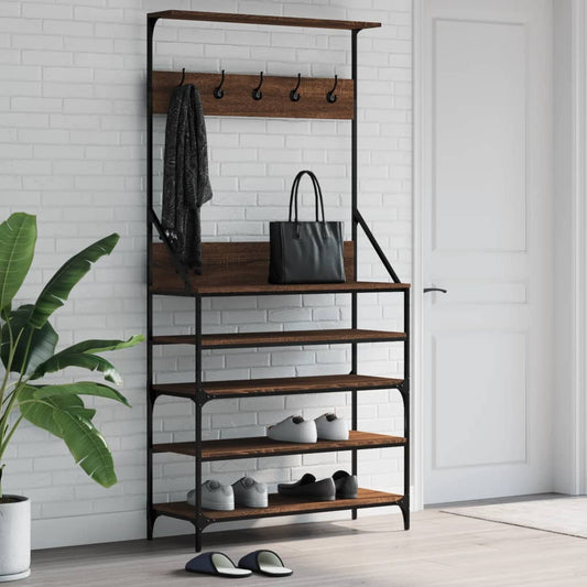 Clothes Rack with Shoe Storage Brown Oak 90x34x184 cm