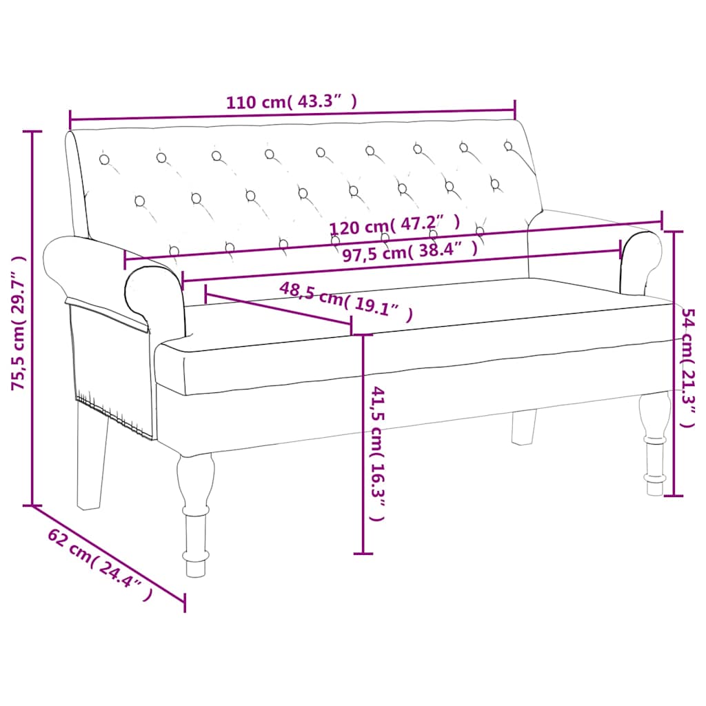 Bench with Backrest Dark Grey 47.2x24.4x29.7" Fabric