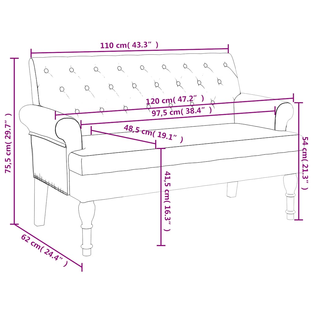 Bench with Backrest Black 47.2x24.4x29.7" Fabric