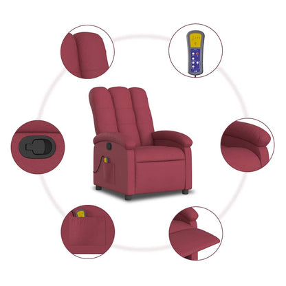 Massage Recliner Chair Wine Red Fabric