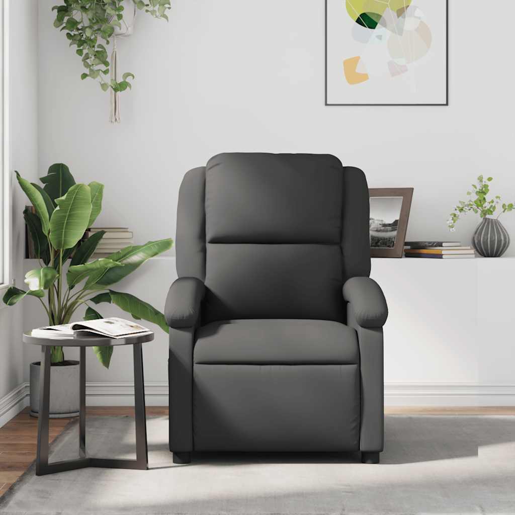 Recliner Chair Gray Real Leather