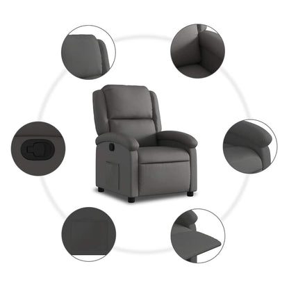 Recliner Chair Gray Real Leather