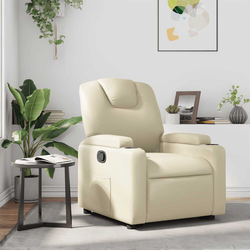 Recliner Chair Cream Faux Leather