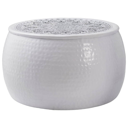 Round Coffee Table Hammered White Ø 55 x 55 cm Aluminium