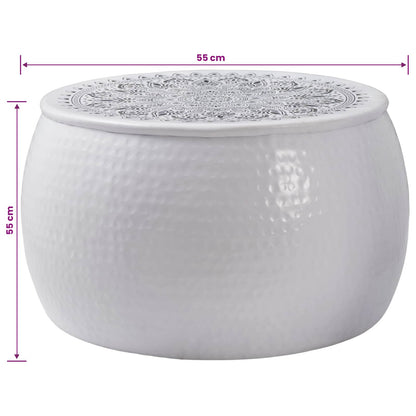 Round Coffee Table Hammered White Ø 55 x 55 cm Aluminium