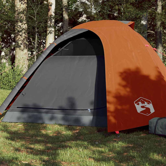 Camping Tent Dome 4-Person Grey and Orange Waterproof