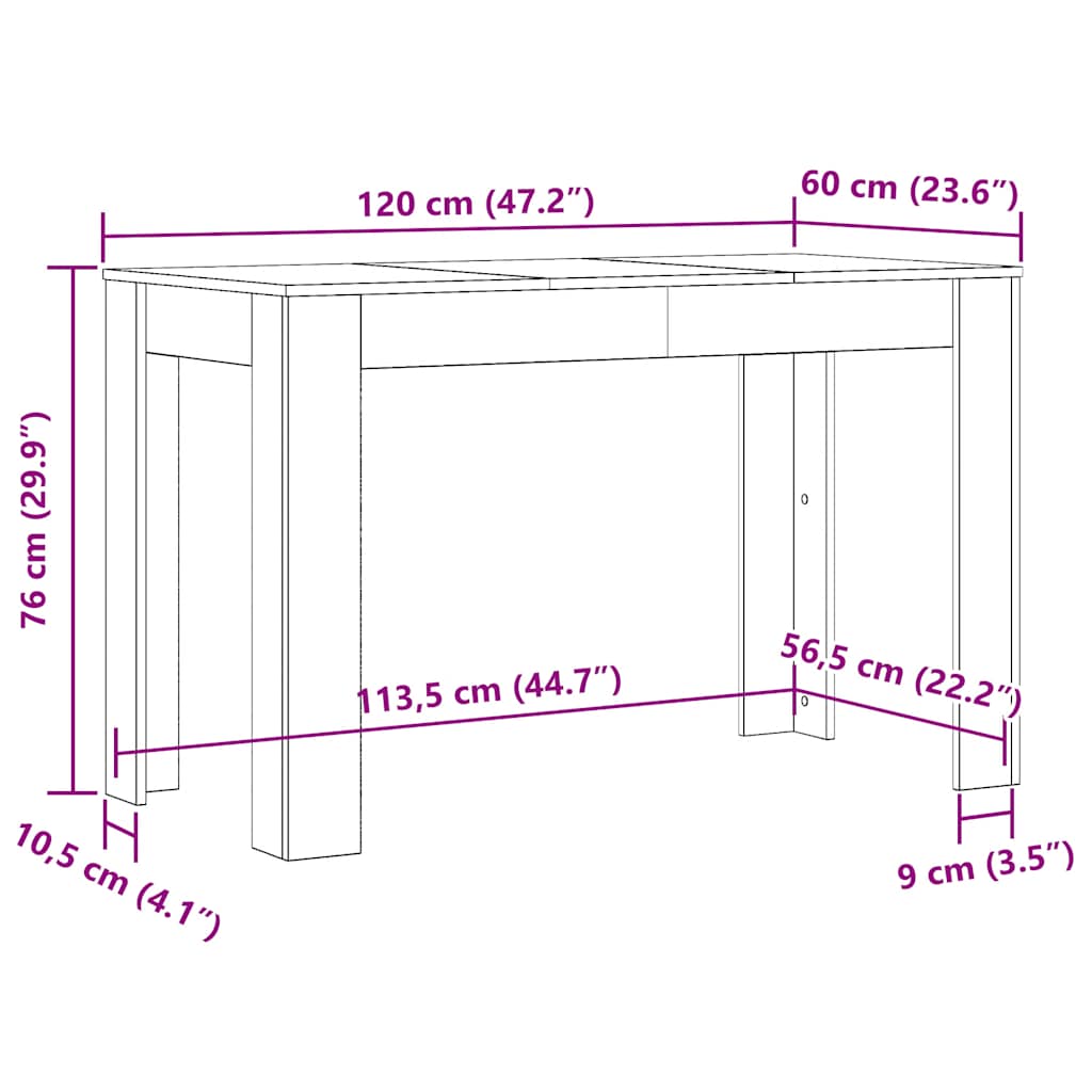 Dining Table Grey Sonoma 120x60x76 cm Engineered Wood