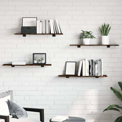 Wall Shelves 4 pcs Smoked Oak 80x20x1,5 cm Engineered Wood