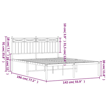 Metal Bed Frame without Mattress with Headboard Black 135x190cm