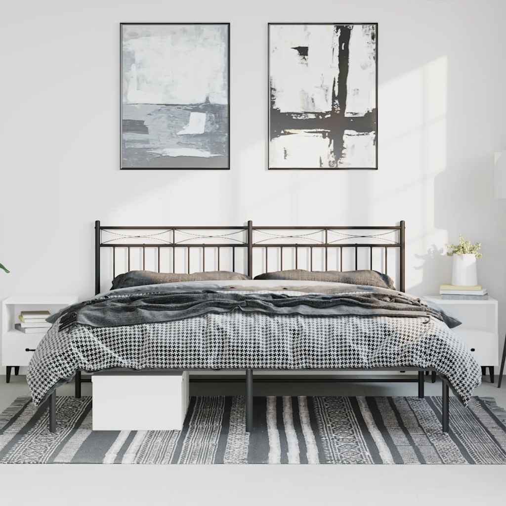 Metal Bed Frame without Mattress with Headboard Black 183x213cm