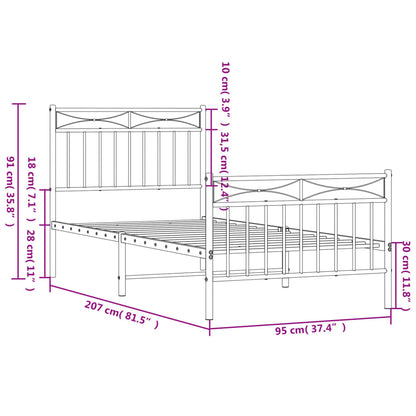 Metal Bed Frame without Mattress with Footboard Black 90x200cm
