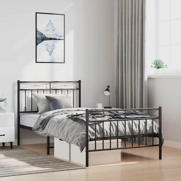 Metal Bed Frame without Mattress with Footboard Black 100x190cm