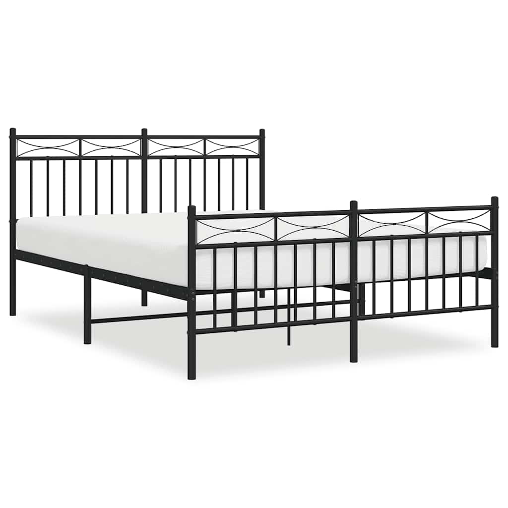 Metal Bed Frame without Mattress with Footboard Black 135x190cm