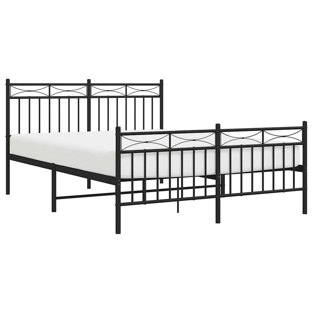 Metal Bed Frame without Mattress with Footboard Black 135x190cm