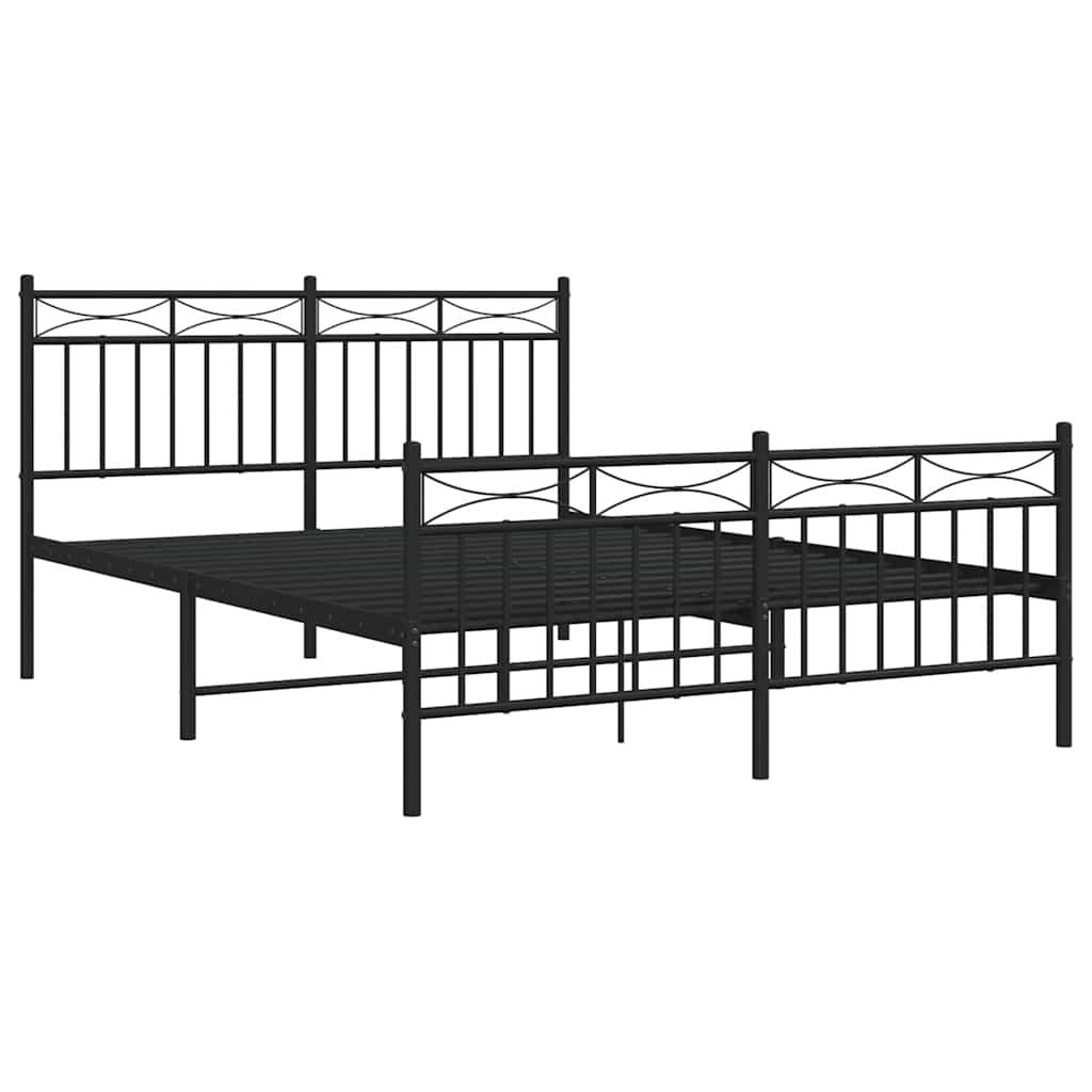 Metal Bed Frame without Mattress with Footboard Black 135x190cm