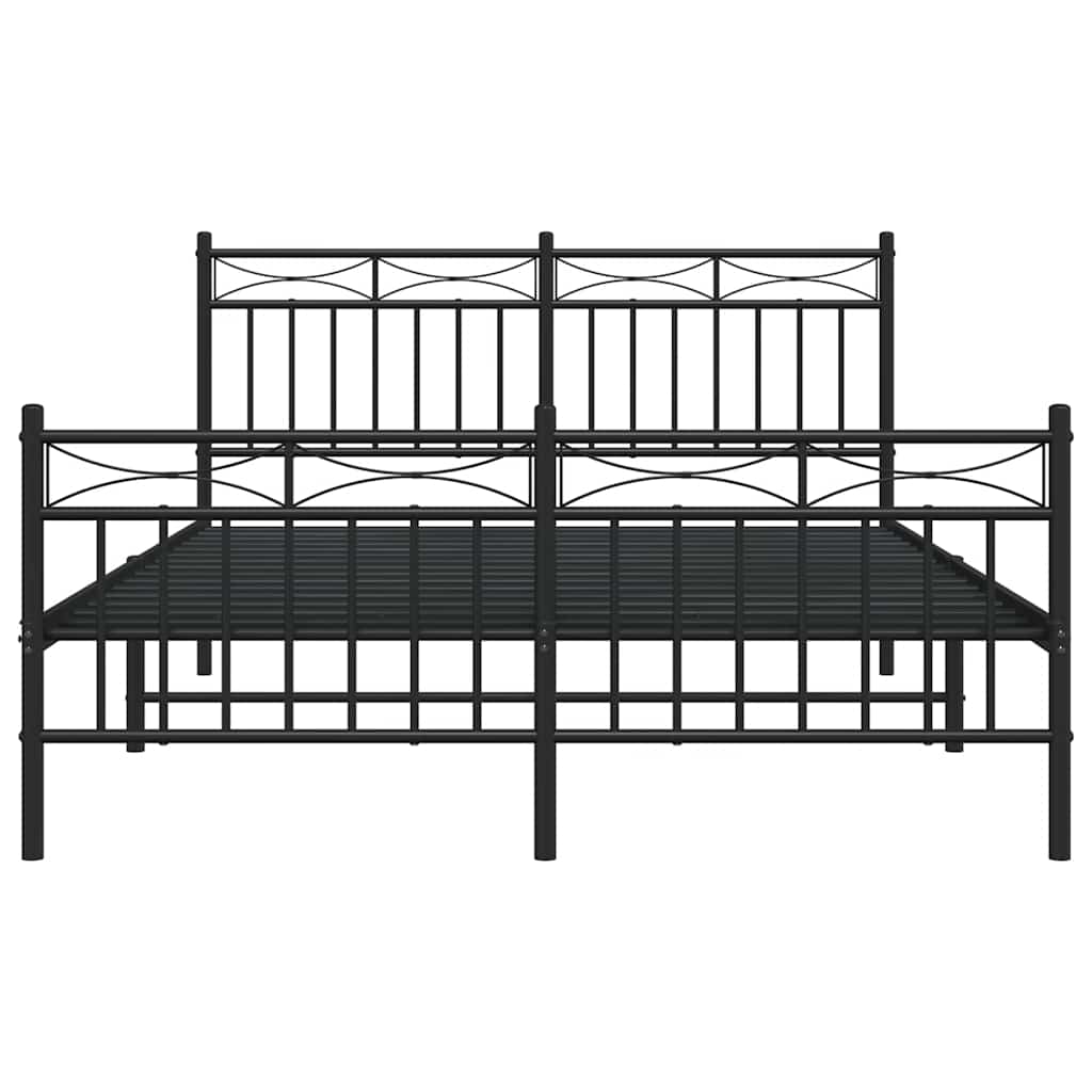 Metal Bed Frame without Mattress with Footboard Black 135x190cm