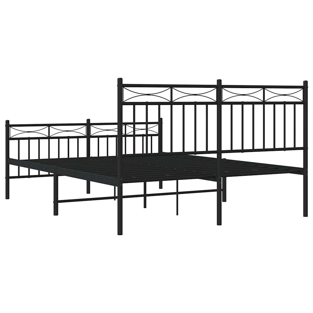 Metal Bed Frame without Mattress with Footboard Black 135x190cm