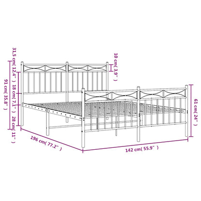 Metal Bed Frame without Mattress with Footboard Black 135x190cm