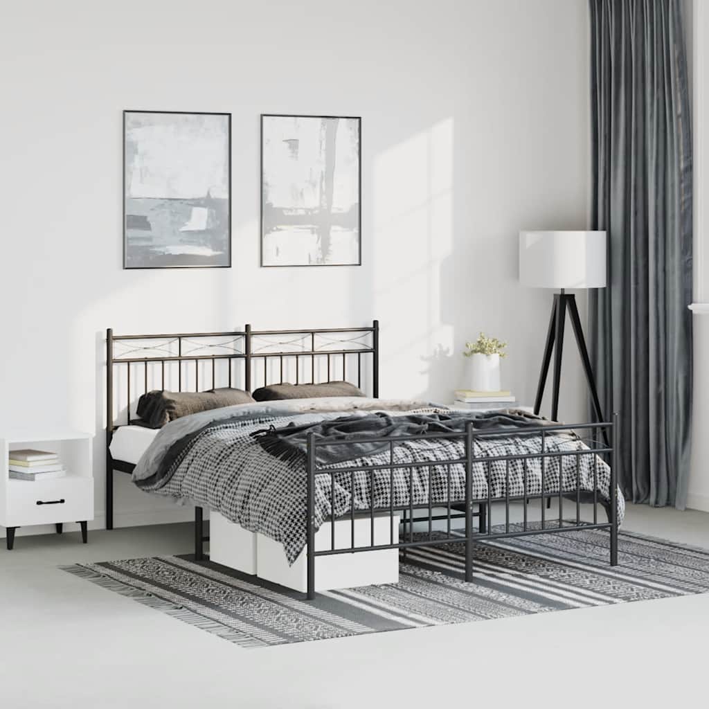 Metal Bed Frame without Mattress with Footboard Black 135x190cm