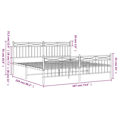 Metal Bed Frame without Mattress with Footboard Black 183x213cm