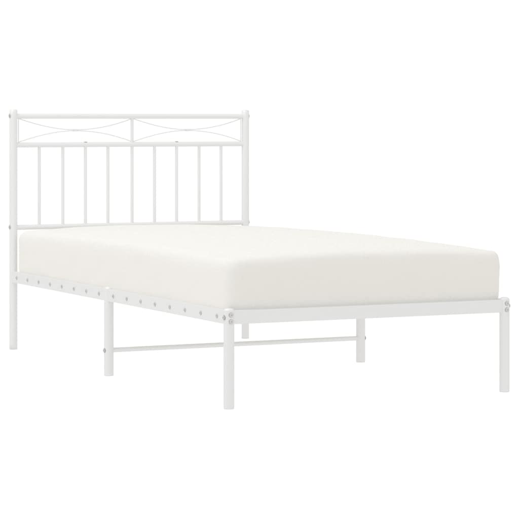 Metal Bed Frame without Mattress with Headboard White 100x190cm